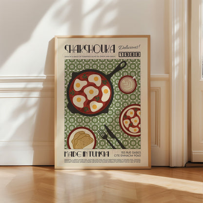 Shakshouka Print, Kitchen Poster, Kitchen Print, Breakfast Poster, Brunch, French Retro, Kitchen Decor, Food Art, Mid Century Modern