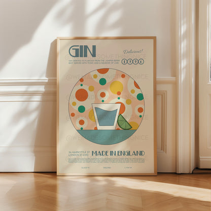 Gin Print, Retro Cocktail Poster, Kitchen Decor, Cocktail Print, Mid Century Modern, Gin and Tonic Print