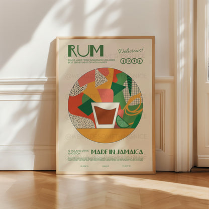Rum Print, Cocktail Poster, French Retro, Kitchen Decor, Cocktail Poster, Mid Century Modern, Illustration, Bar Cart Print