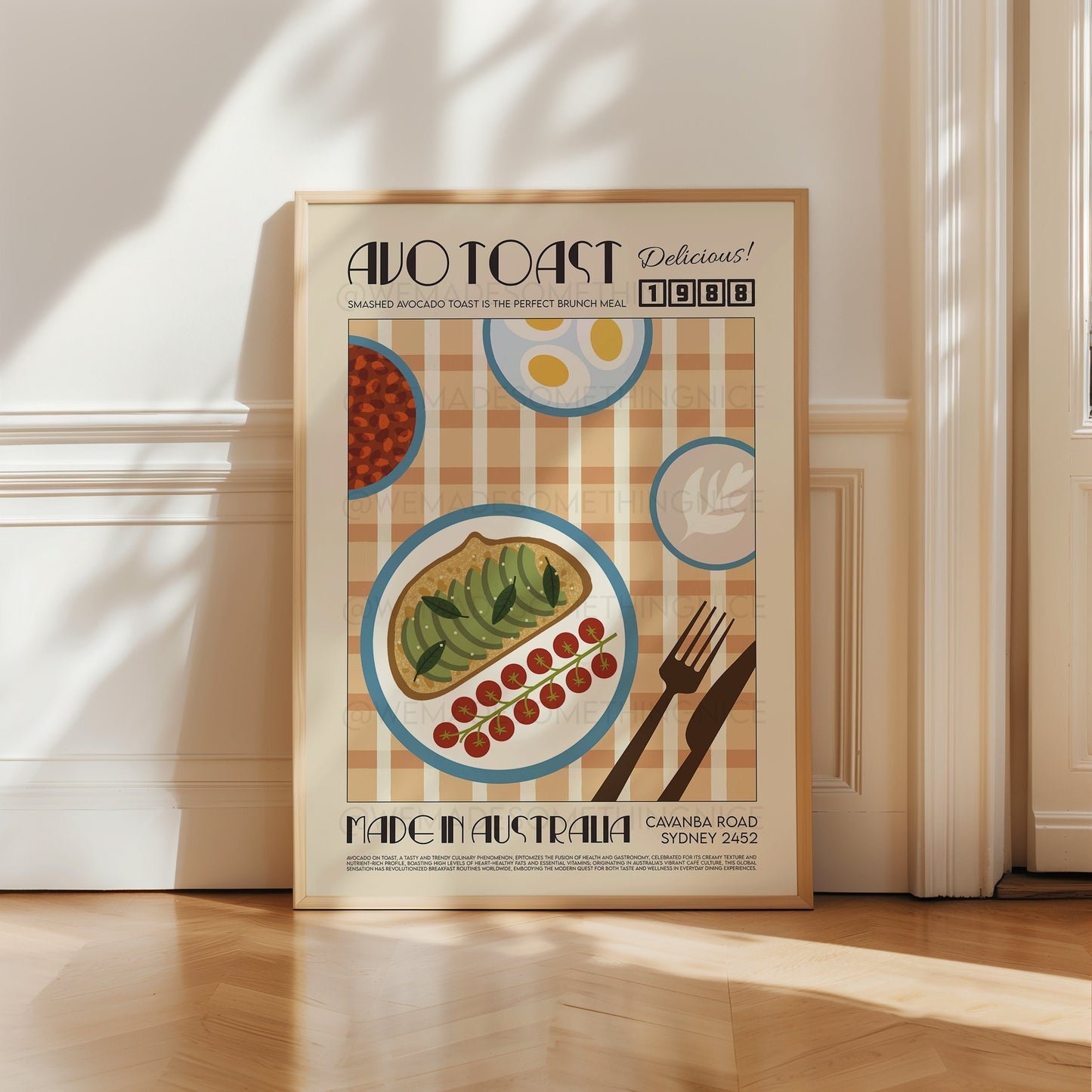 Avocado on Toast Print, Breakfast Poster, Modern Kitchen Decor, Retro Poster, Pop Art, Kitchen Art, Exhibition Poster, Illustration