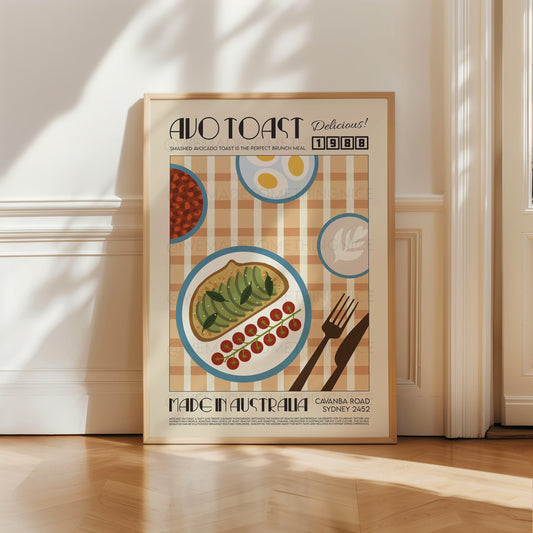 Avocado on Toast Print, Breakfast Poster, Modern Kitchen Decor, Retro Poster, Pop Art, Kitchen Art, Exhibition Poster, Illustration