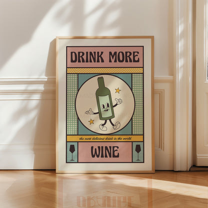 Wine Poster, Kitchen Art, Kitchen Poster, Kitchen Print, Trendy Wall Art, Funny Print, Cocktail Art, Retro Wine Poster