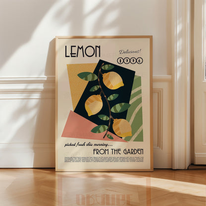 Lemon Poster, Kitchen Art, Kitchen Poster, Kitchen Wall Art, Retro Wall Art, Fruit Poster, Fruit Print, Food Art