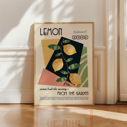 Lemon Poster, Kitchen Art, Kitchen Poster, Kitchen Wall Art, Retro Wall Art, Fruit Poster, Fruit Print, Food Art