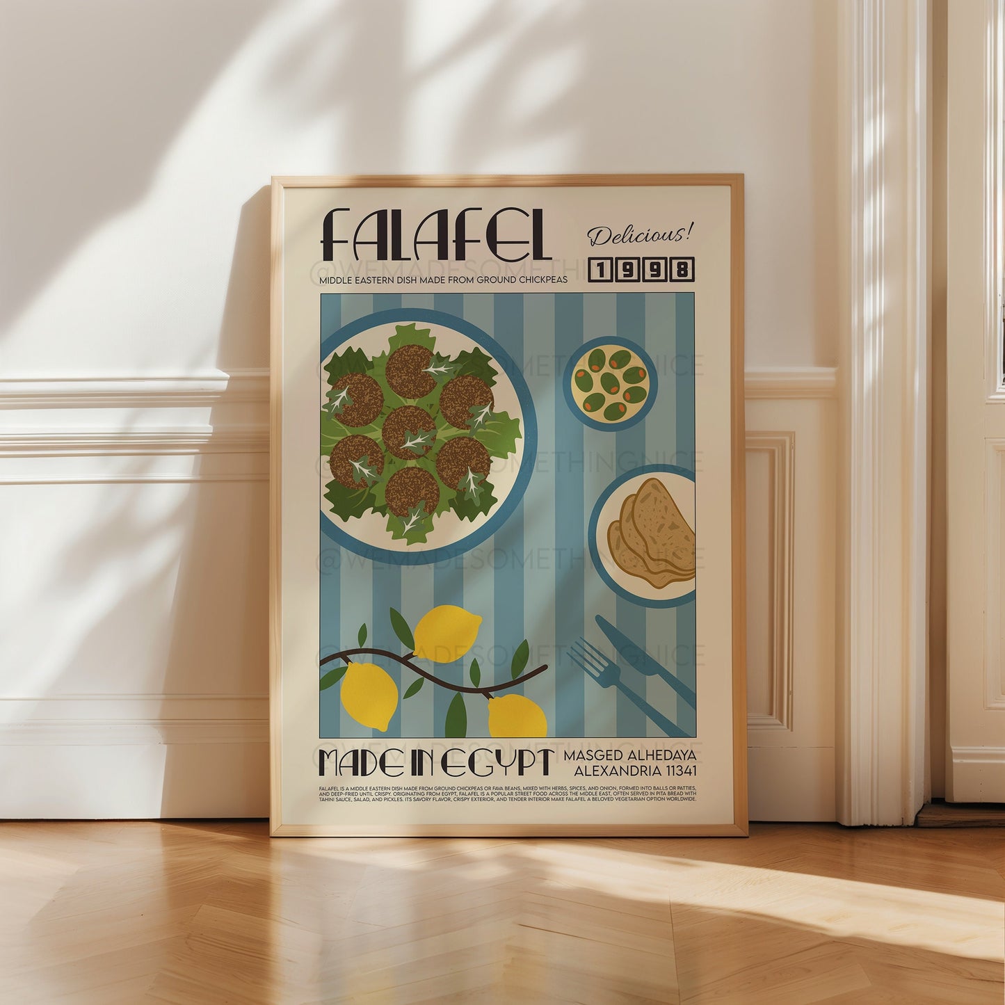 Falafel Print, Kitchen Art, Kitchen Poster,  Kitchen Decor, Food Art, Mid Century Modern, Eat Sign, Housewarming, Food Poster