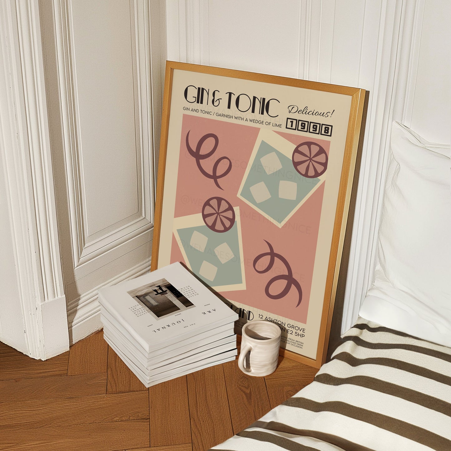 Gin and Tonic Print, Kitchen Art, Kitchen Poster, Kitchen Print, Gin Poster, Kitchen Decor, Bar Art, Cocktail Poster, Mid Century Modern