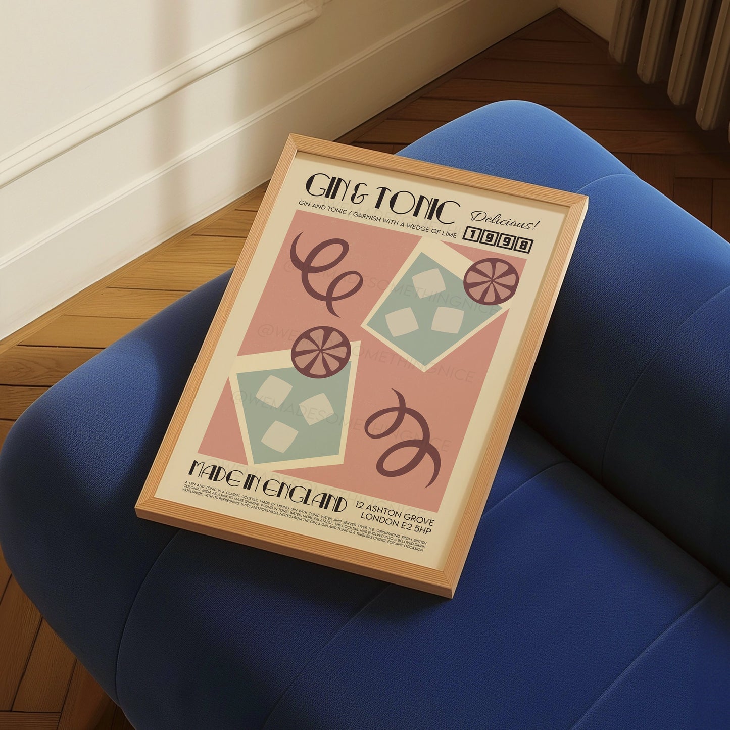 Gin and Tonic Print, Kitchen Art, Kitchen Poster, Kitchen Print, Gin Poster, Kitchen Decor, Bar Art, Cocktail Poster, Mid Century Modern