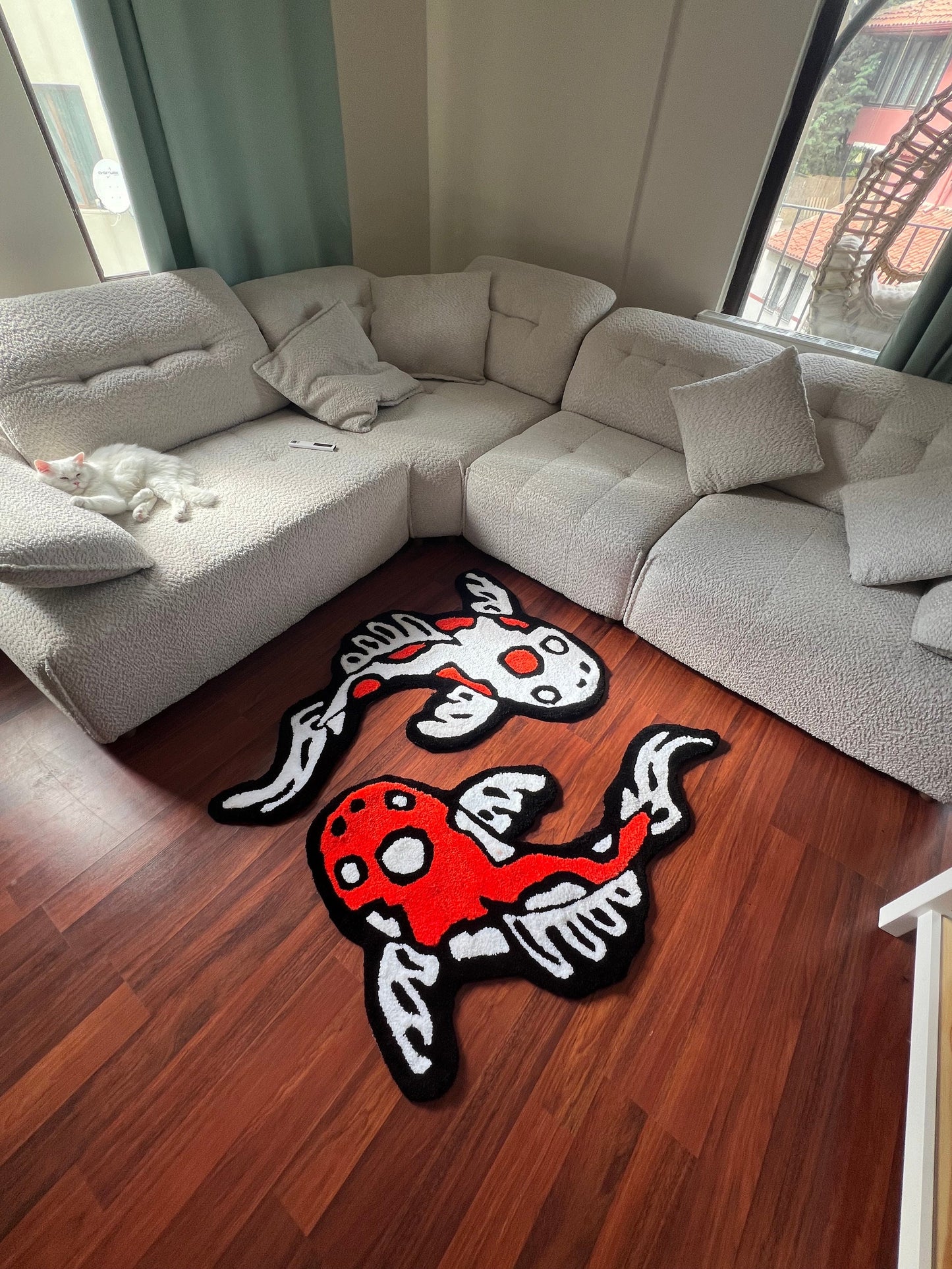 Koi Yin Yang Fish Tuft RUG | %100 Handmade | Asian Custom Tufting