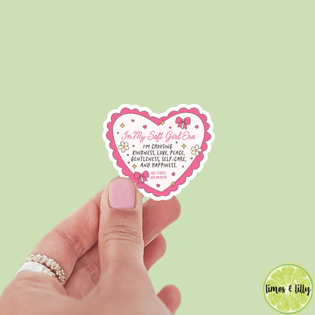 In My Soft Girl Era Coquette Bow Heart Sticker | Kindle Sticker | Book Club | Bookish Sticker | Funny | Die Cut | Decal