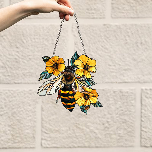 Honey Bee And Hive Window Hanging, Bee Wall decor, Acrylic Sunflowers Window decor, Honey Bee Lover Gifts, Sunflowers Ornament, Housewarming