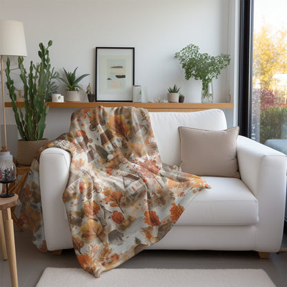 Fall Village Blanket Fall Home Decor Thanksgiving Throw Harvest Season Fleece Blanket Pumpkins Bedding Autumn Leaves Tree Lover Gift for Mom