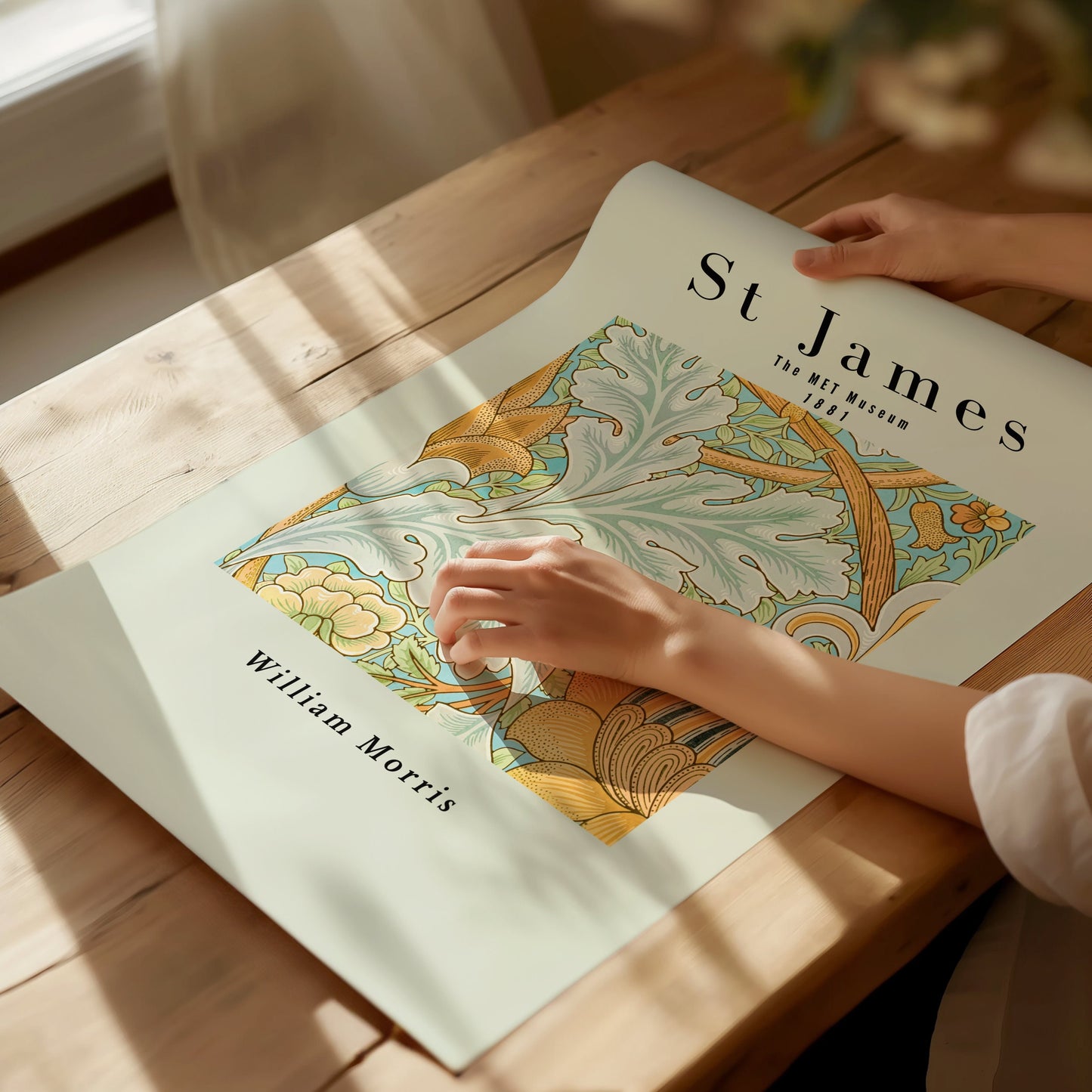 William Morris Poster - Centerpiece Botanical Flower and Leaves Art: Tropical Wall Art, Exhibition Poster, Modern Wall Art for Office Decor