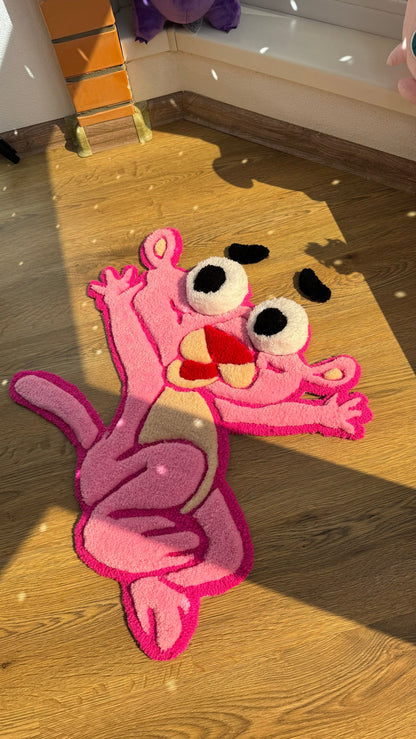 Pink Panther Tufted Rug – Custom 3D Puffy Rug, Handmade Cartoon Carpet, Cute Funny Room Decor, Bold Gift for Pink Lovers or Kids Room