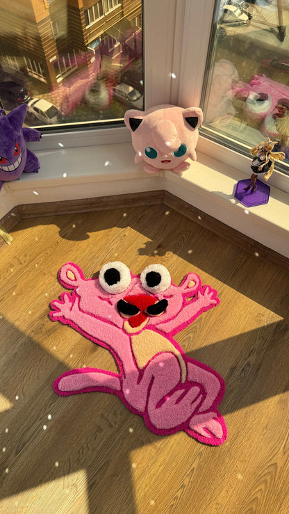 Pink Panther Tufted Rug – Custom 3D Puffy Rug, Handmade Cartoon Carpet, Cute Funny Room Decor, Bold Gift for Pink Lovers or Kids Room