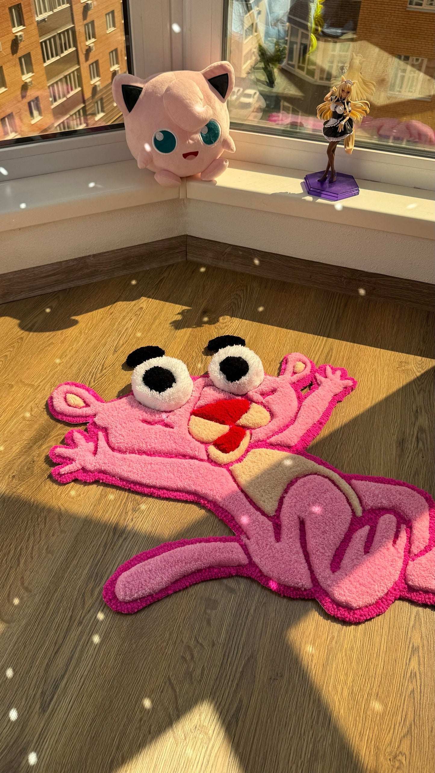 Pink Panther Tufted Rug – Custom 3D Puffy Rug, Handmade Cartoon Carpet, Cute Funny Room Decor, Bold Gift for Pink Lovers or Kids Room