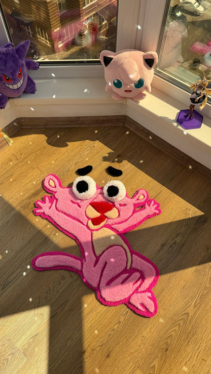 Pink Panther Tufted Rug – Custom 3D Puffy Rug, Handmade Cartoon Carpet, Cute Funny Room Decor, Bold Gift for Pink Lovers or Kids Room