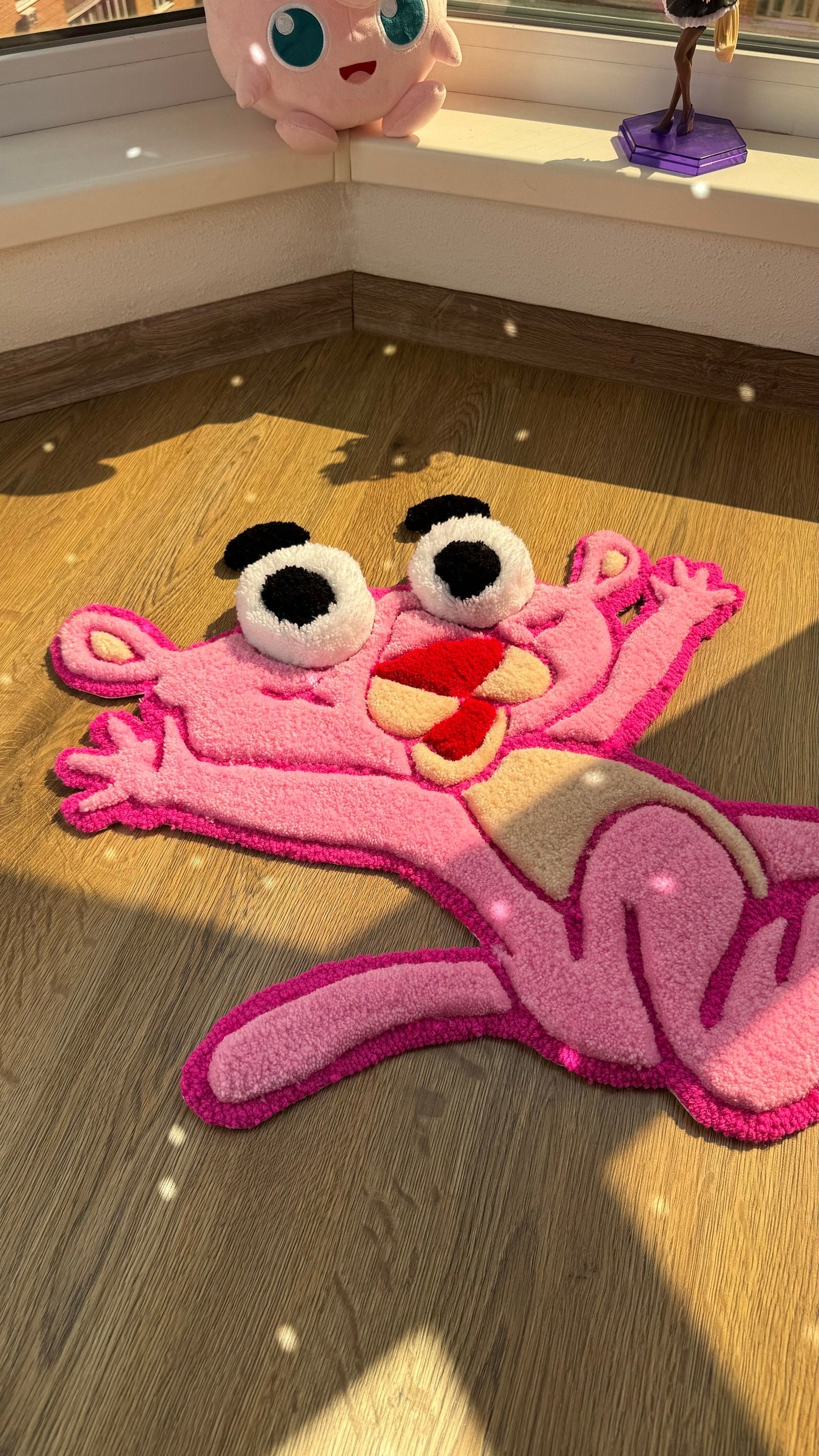 Pink Panther Tufted Rug – Custom 3D Puffy Rug, Handmade Cartoon Carpet, Cute Funny Room Decor, Bold Gift for Pink Lovers or Kids Room