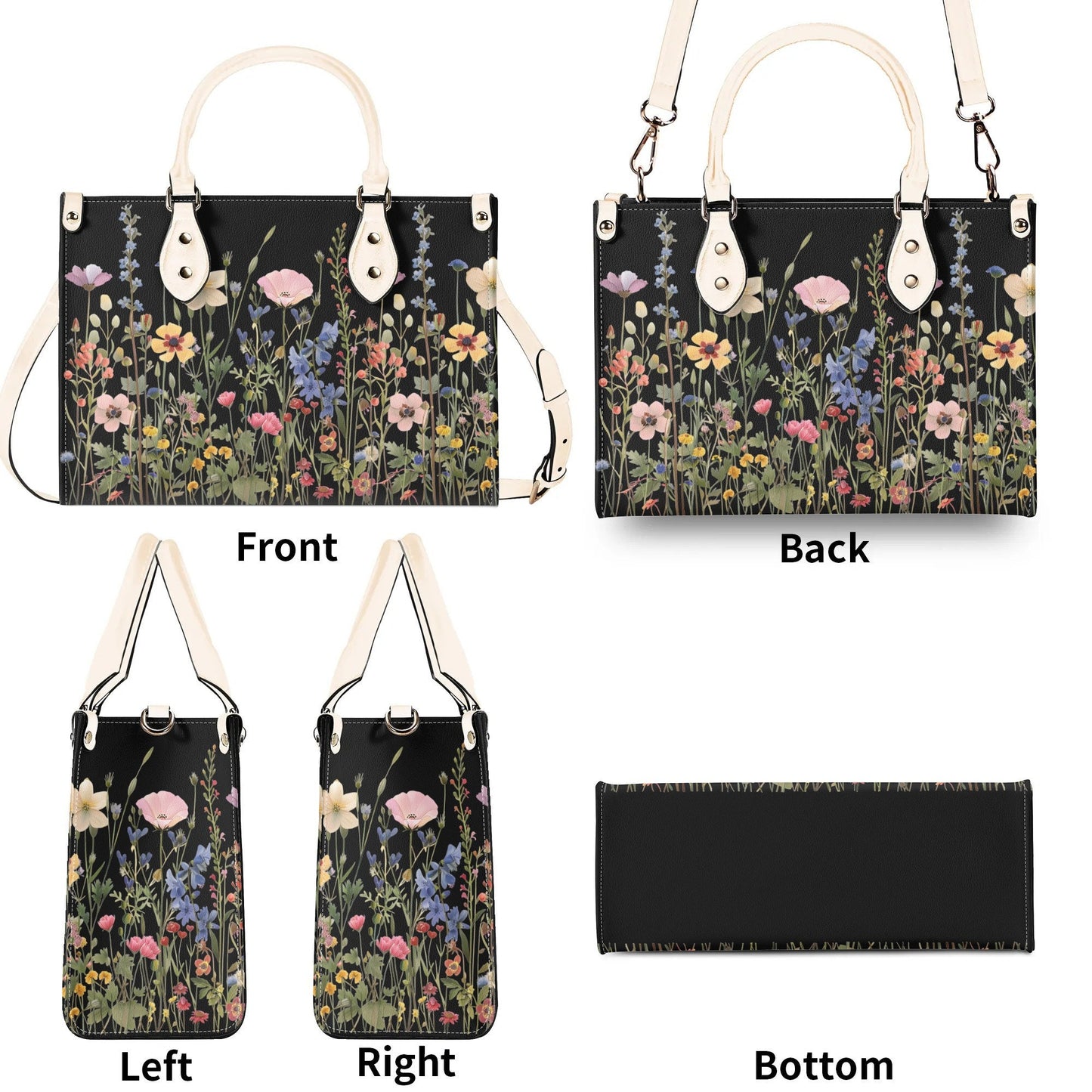 Bloom in Style: The Floral Chic Leather Tote Bag,  Waterproof PU Leather Handbag, Top Handle Vegan Leather, Crossbody, Shoulder bag.