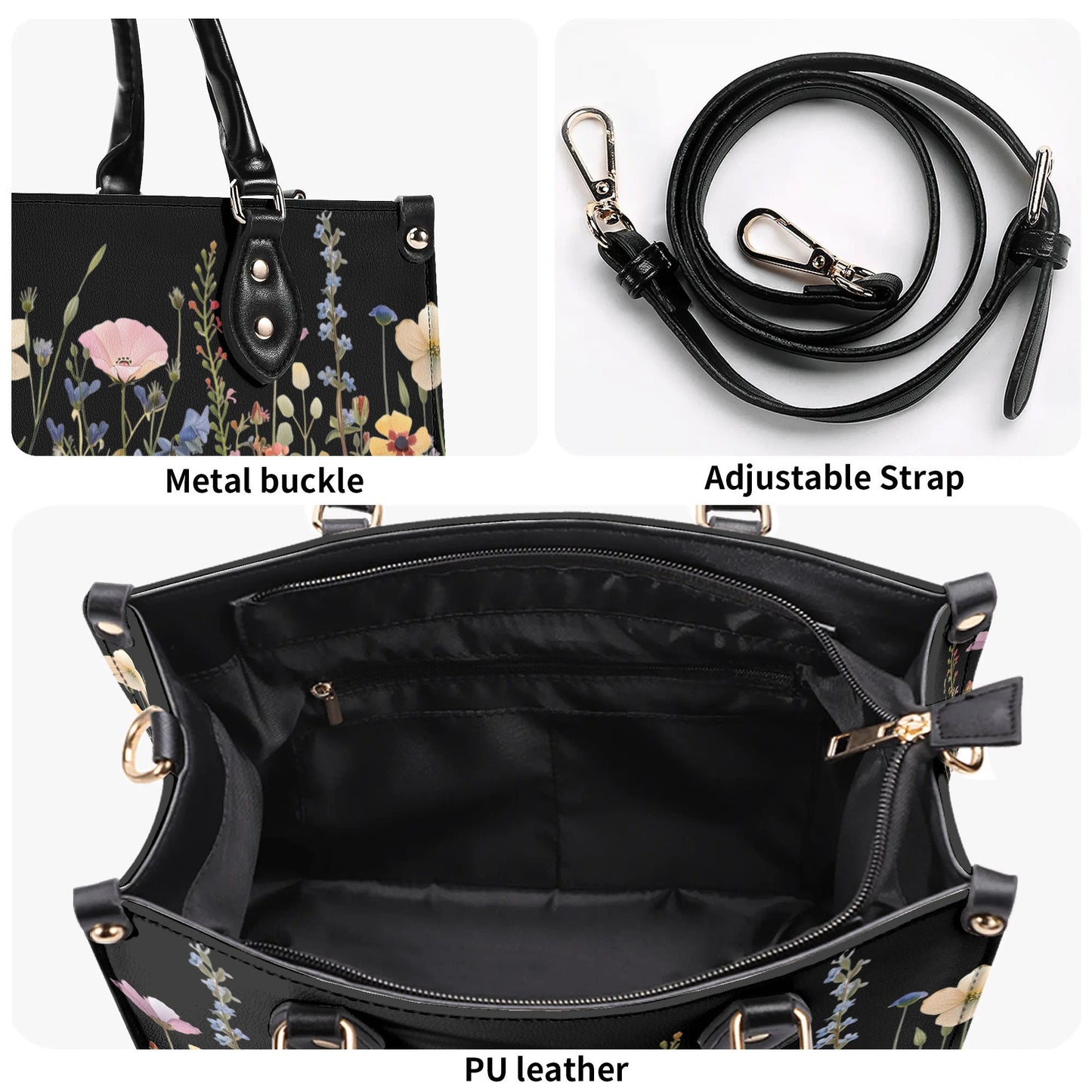 Bloom in Style: The Floral Chic Leather Tote Bag,  Waterproof PU Leather Handbag, Top Handle Vegan Leather, Crossbody, Shoulder bag.