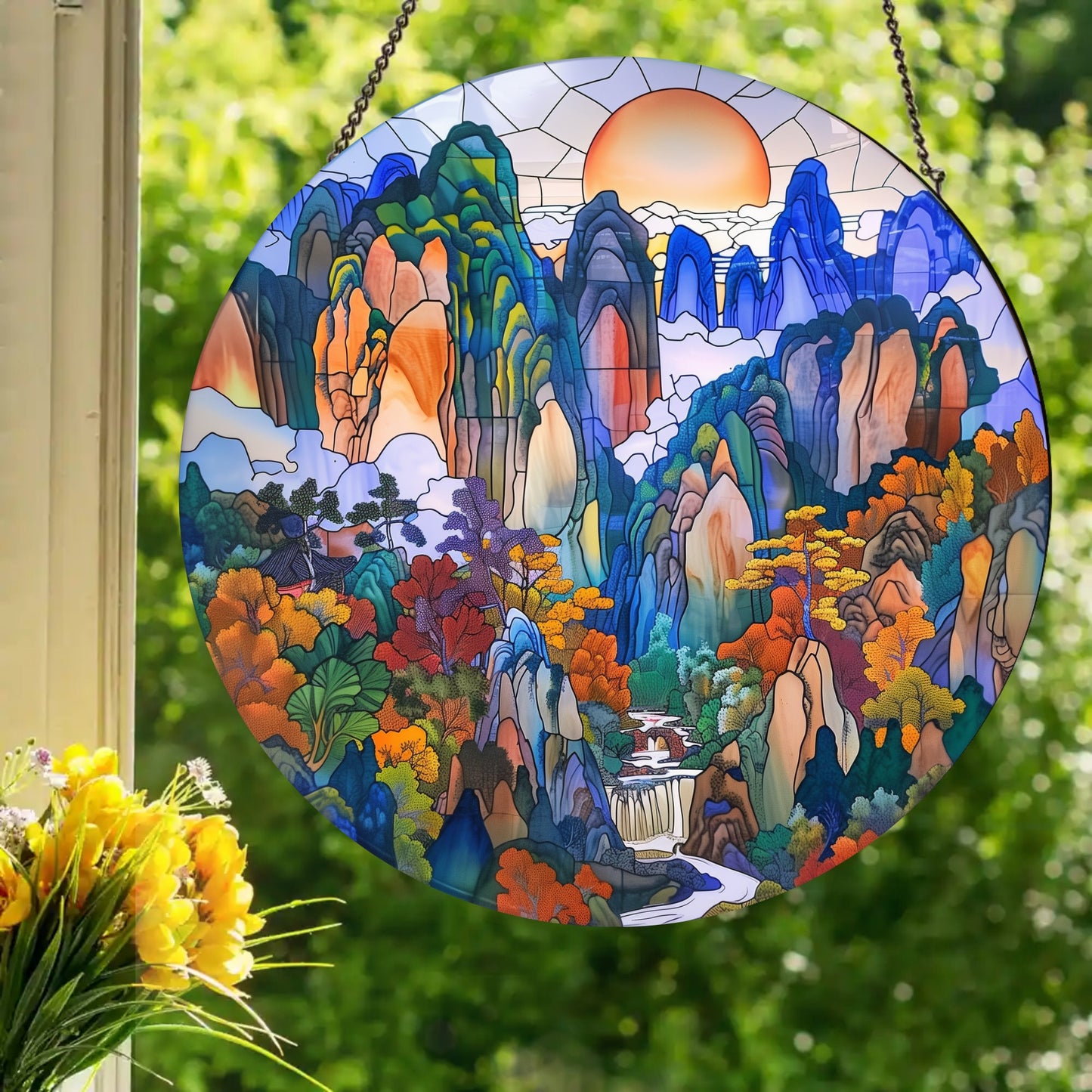 Pillars of Hunan: Stained Glass Style Window Hanging