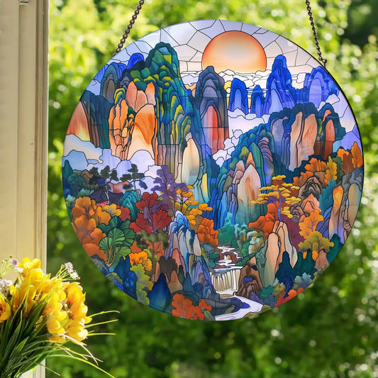 Pillars of Hunan: Stained Glass Style Window Hanging