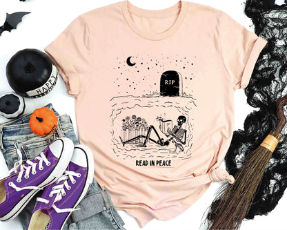 Read In Peace Skeleton Shirt, RIP Funny Skeleton Reading Sweatshirt, Librarian Love Shirt, Skeleton Reading Lover Tee, Funny Book Lover Tee
