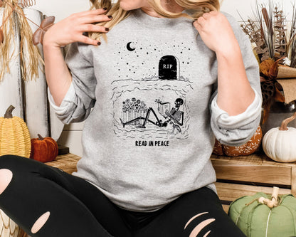Read In Peace Skeleton Shirt, RIP Funny Skeleton Reading Sweatshirt, Librarian Love Shirt, Skeleton Reading Lover Tee, Funny Book Lover Tee