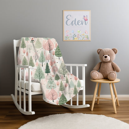 Christmas Blanket Pink Christmas Village Home Decor, Pink Christmas Tree Fleece, Chistmas Gift for Friends and Family Secret Santa Present