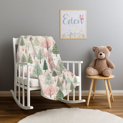 Christmas Blanket Pink Christmas Village Home Decor, Pink Christmas Tree Fleece, Chistmas Gift for Friends and Family Secret Santa Present