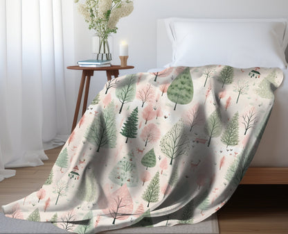 Christmas Blanket Pink Christmas Village Home Decor, Pink Christmas Tree Fleece, Chistmas Gift for Friends and Family Secret Santa Present