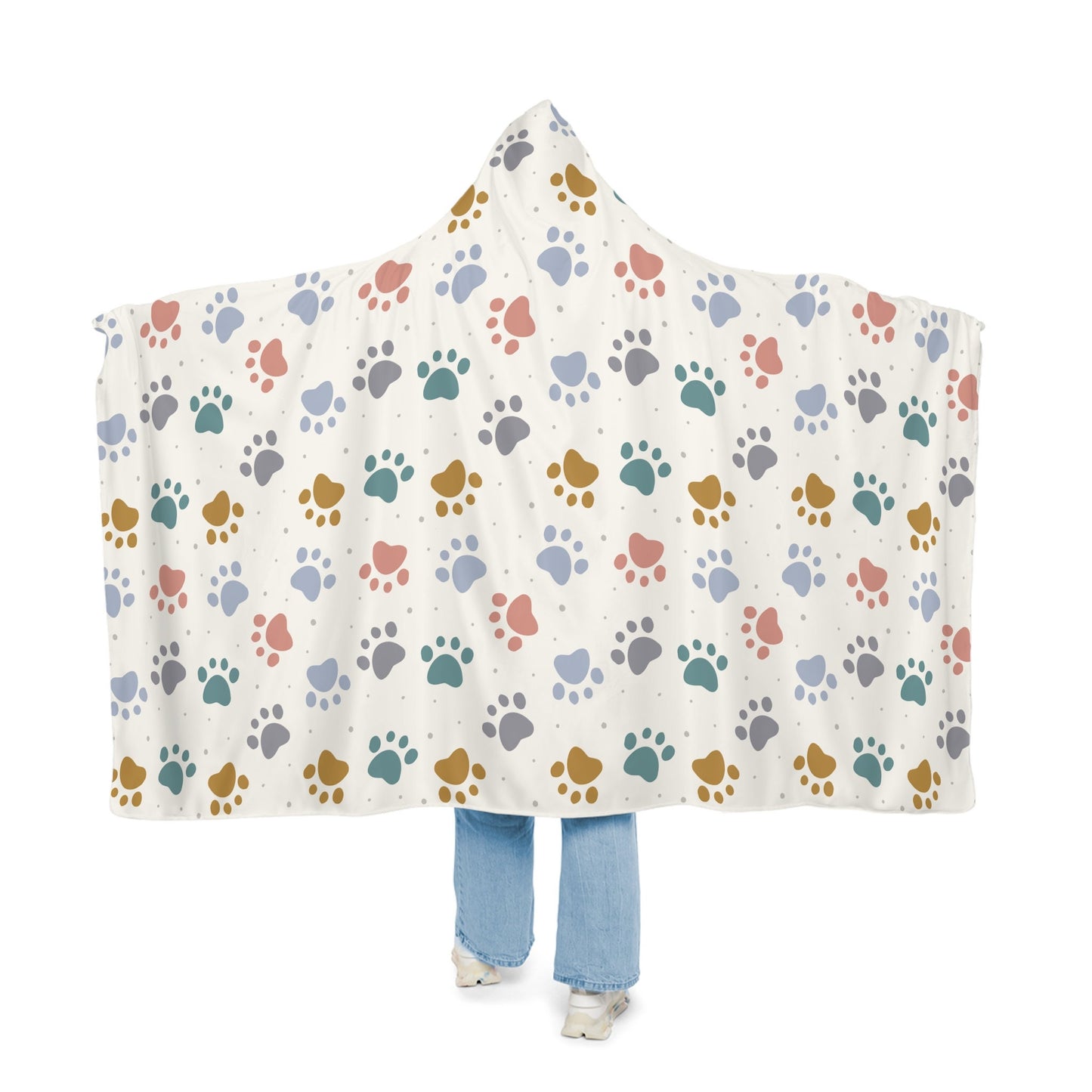 Paw Print Hooded Blanket | Dog Blanket | Wearable Blanket | Hoodie Blanket | Snuggle Blanket | Sherpa Blanket | Fleece Blanket