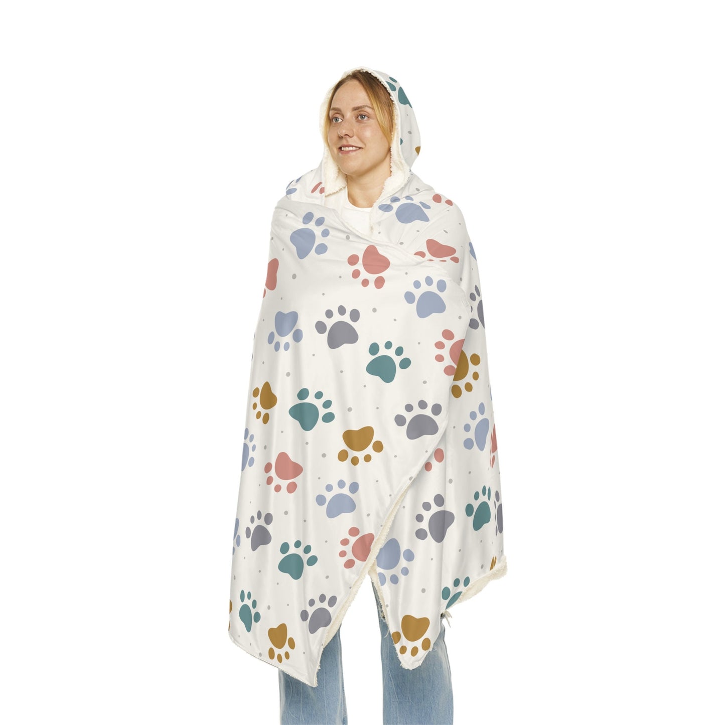 Paw Print Hooded Blanket | Dog Blanket | Wearable Blanket | Hoodie Blanket | Snuggle Blanket | Sherpa Blanket | Fleece Blanket