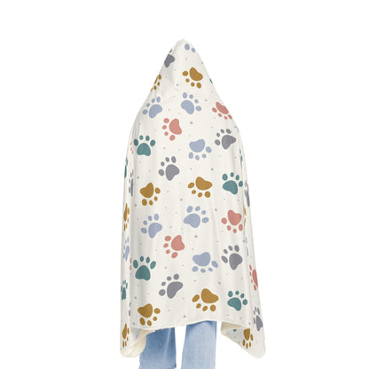 Paw Print Hooded Blanket | Dog Blanket | Wearable Blanket | Hoodie Blanket | Snuggle Blanket | Sherpa Blanket | Fleece Blanket