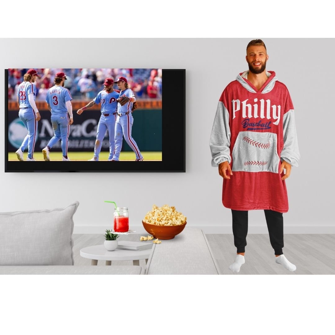 Philly Baseball Cuddle Hoodie: Red & Grey, One Size Fits All