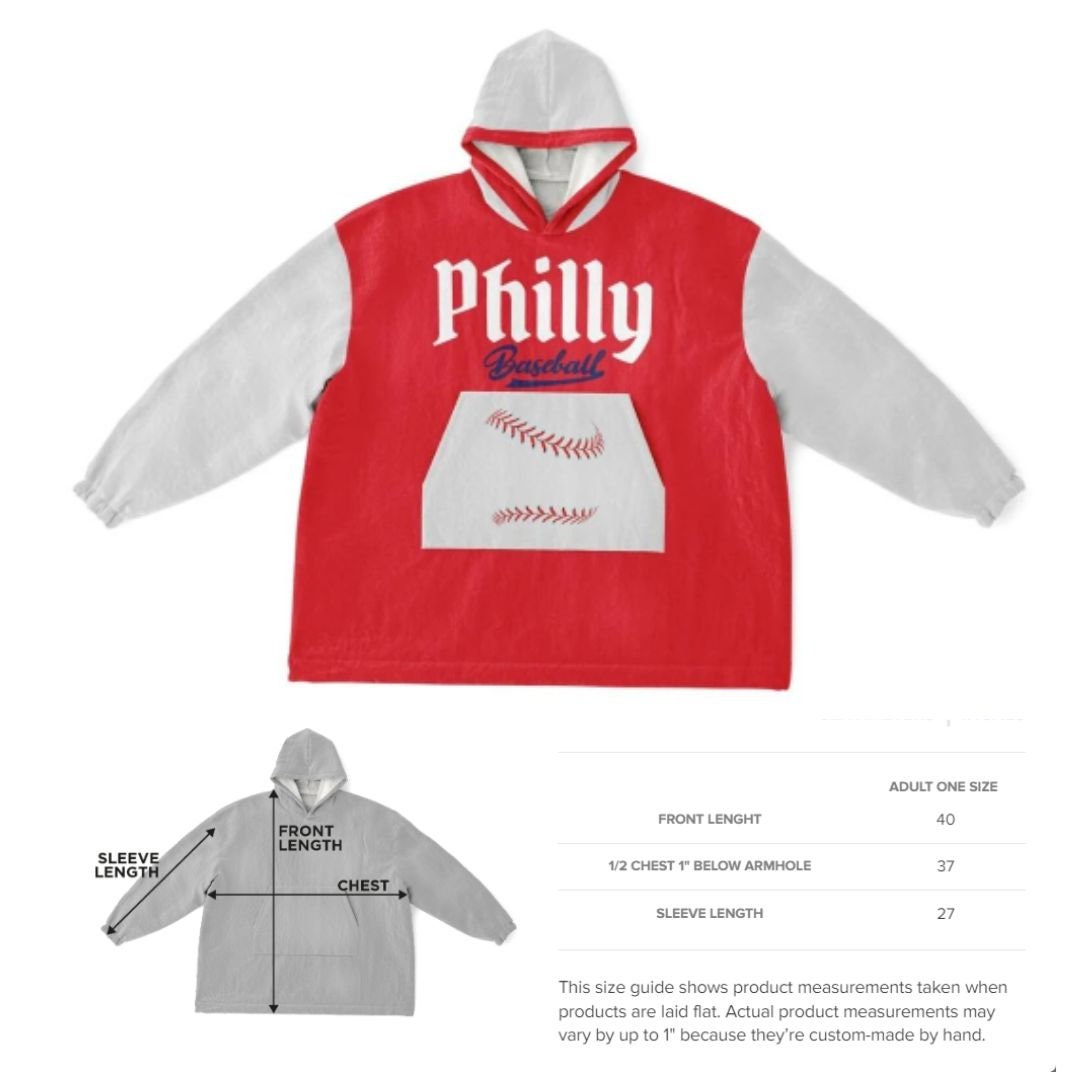 Philly Baseball Cuddle Hoodie: Red & Grey, One Size Fits All