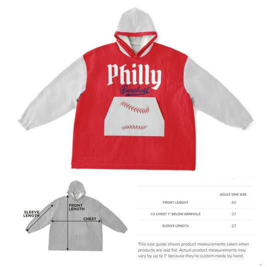 Philly Baseball Cuddle Hoodie: Red & Grey, One Size Fits All