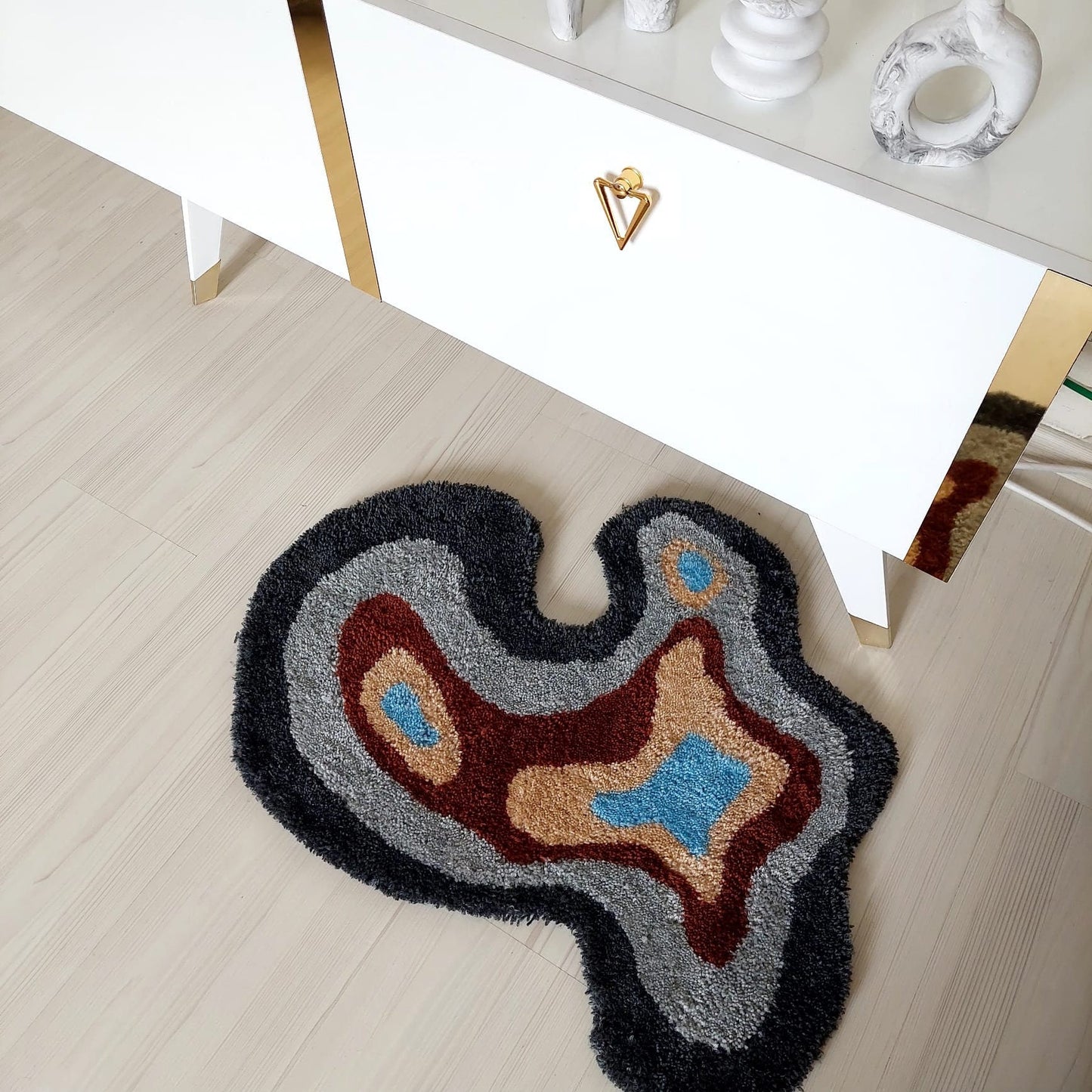 Abstract Rug, Irregular Amoeba Shaped Rug, Tufted Rug, Living Room Rug, Handmade Rug,Wavy Rug, Bedroom Rug,Handmade Gift,Home Decor,Area Rug