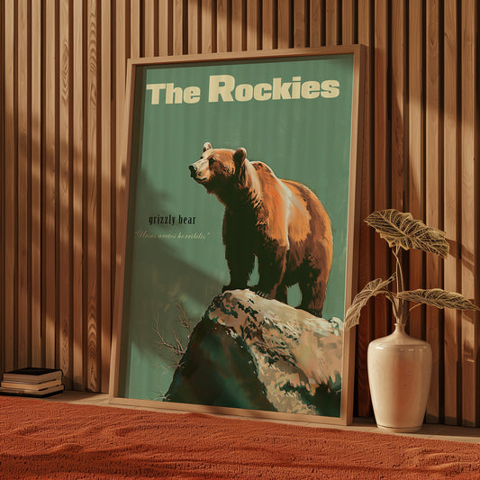 Vintage Grizzly Bear Print Retro Hunting Poster Outdoors Poster Travel Poster Cabin Cottage Wall Art Rocky Mountains Sports Dad For him Gift