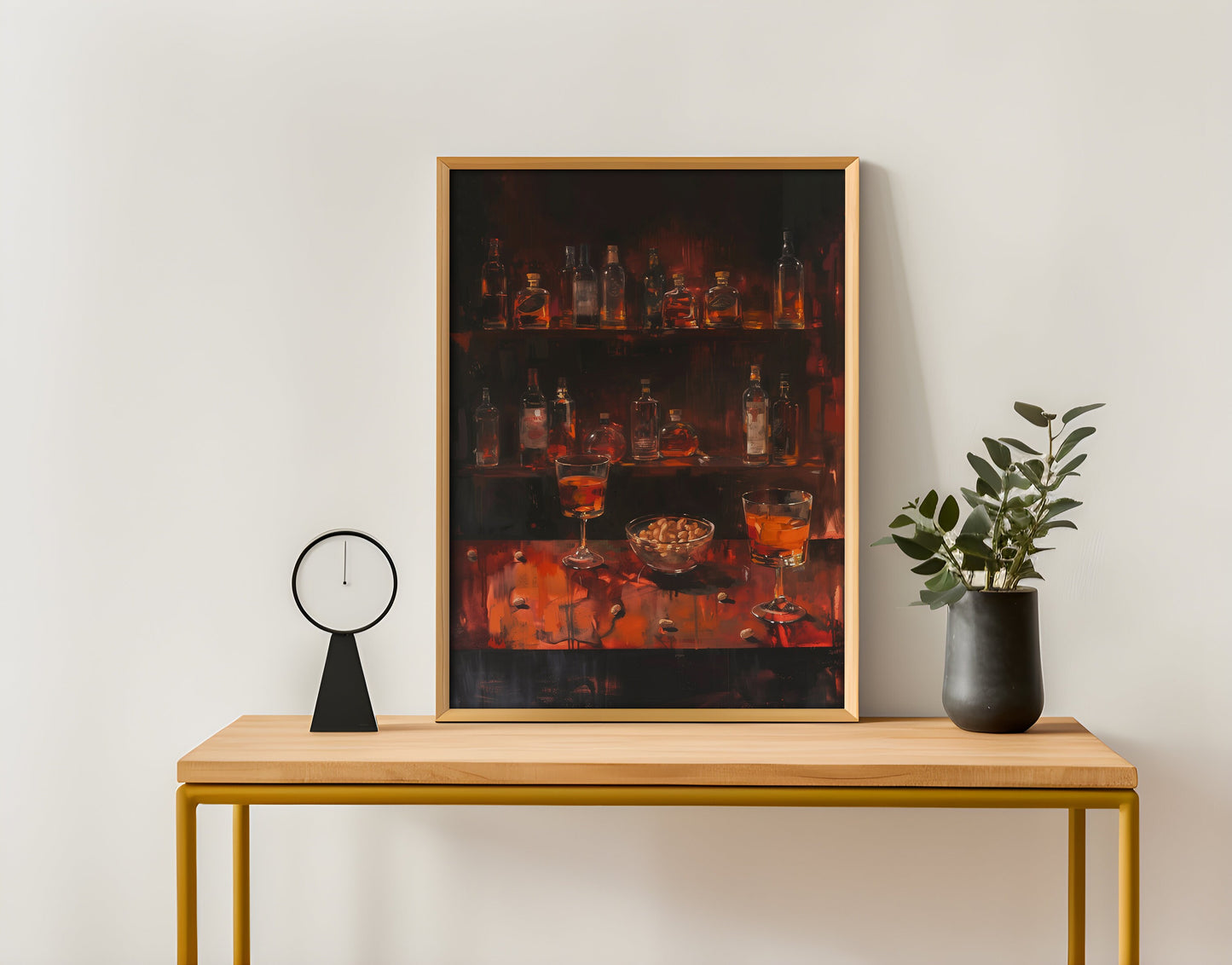 Gloomy Bar Print for Bar Abstract Painting Dark Color Alcohol and Bar Peanut Scene Poster Matisse Styled Artwork