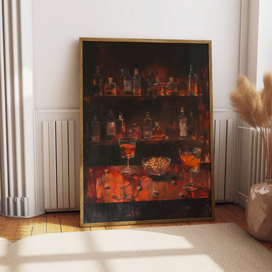 Gloomy Bar Print for Bar Abstract Painting Dark Color Alcohol and Bar Peanut Scene Poster Matisse Styled Artwork