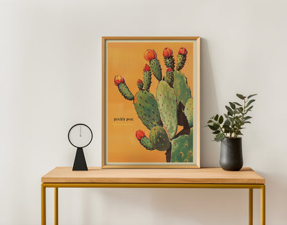 Vintage Prickly Pear Cactus Print, The Sonoran Desert Print Retro Outdoors Poster, Arizona Cabin Cottage Wall Art, Botanical Cacti Desert
