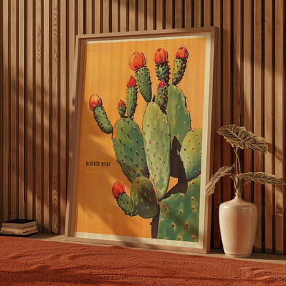 Vintage Prickly Pear Cactus Print, The Sonoran Desert Print Retro Outdoors Poster, Arizona Cabin Cottage Wall Art, Botanical Cacti Desert