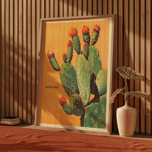 Vintage Prickly Pear Cactus Print, The Sonoran Desert Print Retro Outdoors Poster, Arizona Cabin Cottage Wall Art, Botanical Cacti Desert