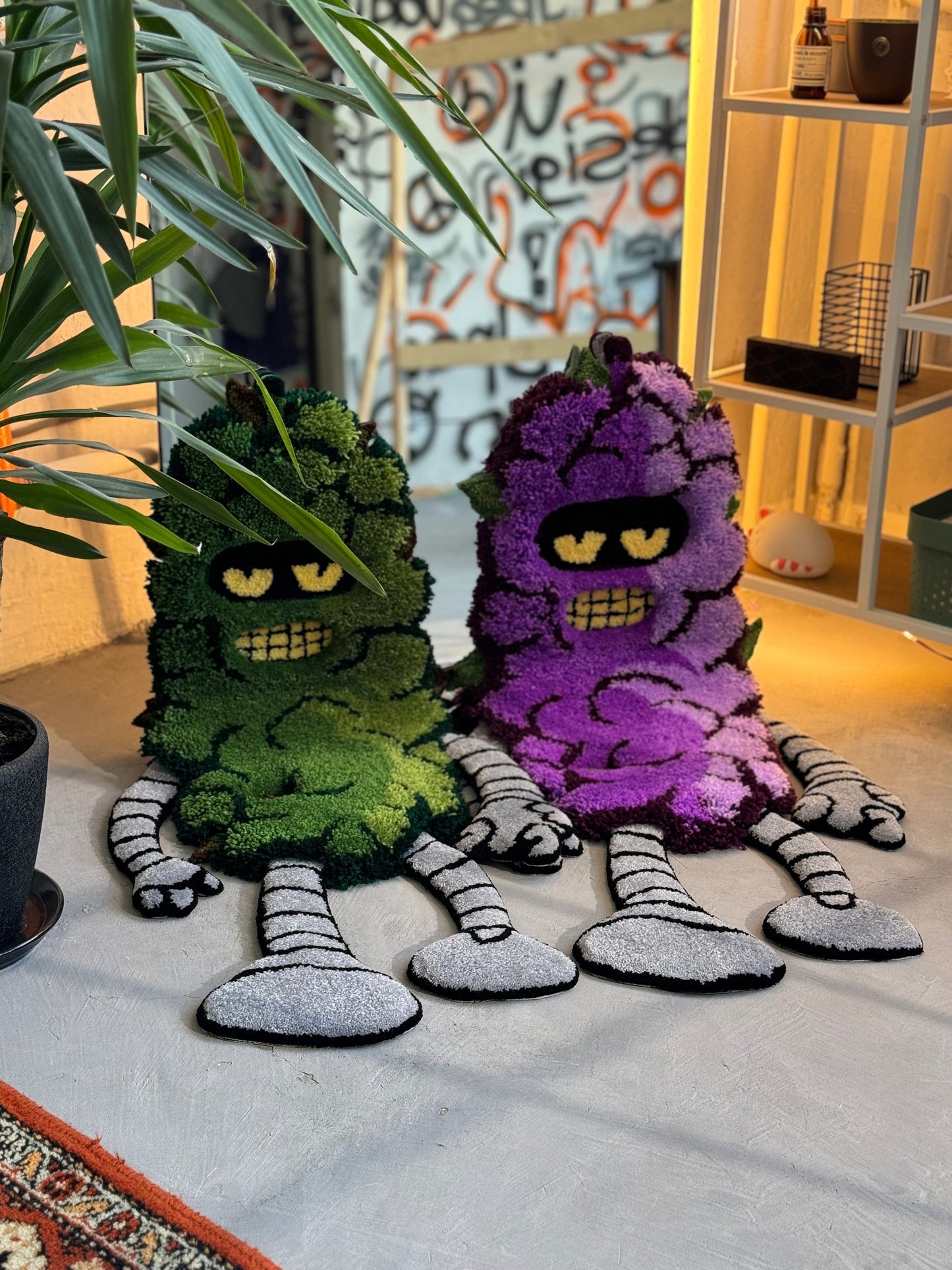 Tufted 3D Cartoon Rug, Fluffy Moss Rug, Stylish Rug, Robot rug, Handmade floor art, Suit Tufted Rug, Halloween gift, Christmas gift