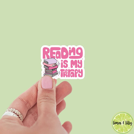 Reading Is My Therapy Sticker | Book Sticker | Girly | Water Bottle Sticker | Bookish Stickers | Kindle Sticker | Book Lover | Retro