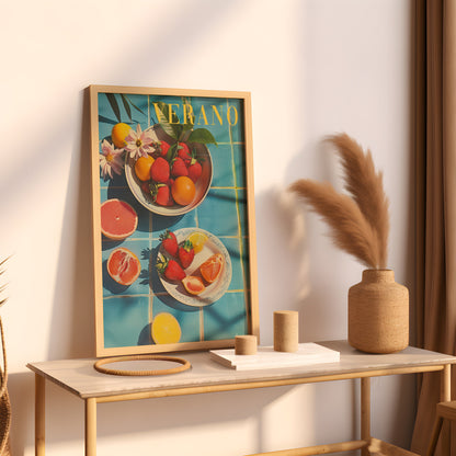Vintage Verano Poster Print for Kitchen Summer Beach House Poster Retro Wall Art Psychedelic Trippy Illustration