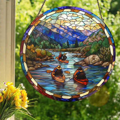 Lazy River Kayaking: Stained Glass Style Window Hanging