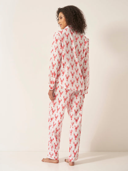 Lobster Print Women’s Pyjama Trouser Set | Organic Cotton Bridal PJs | Fun & Soft Lobster Pajamas for Hen Parties