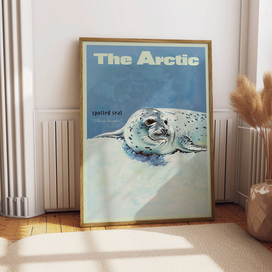 Vintage Spotted Seal Print Retro Alaskan Poster Outdoors Poster Travel Poster Cabin Cottage Wall Art The Artic Sports Dad For him Gift