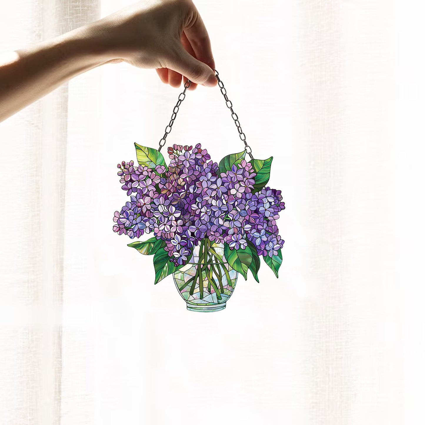 Lilac Bouquet Window Decor, Flowers Acrylic Window Hanging Art Decoration, Monstera plant Ornament, Gift for her, Mothers day, House decor